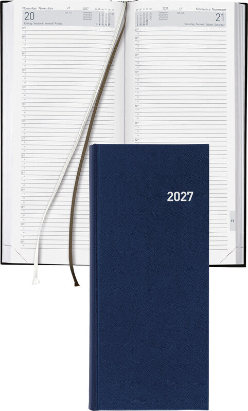 Biella Le Jour Agenda – 1 Tag pro Seite, gebunden, 13,5 × 31,5 cm, Jan–Dez, 2027, 1/4-Stunden-Takt, Dunkelblau, FSC
