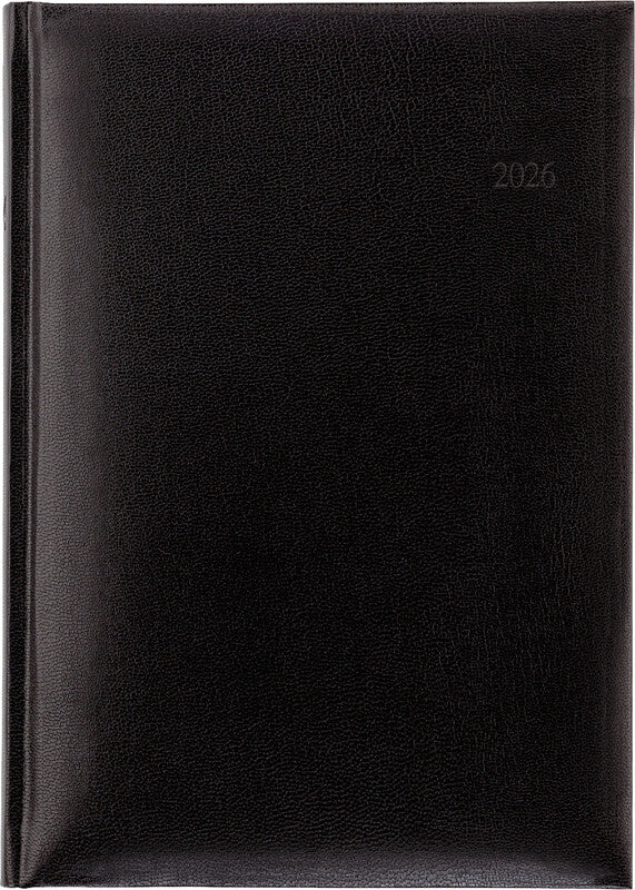 Biella Agenda – 1 Tag pro Seite, gebunden, 14,5 × 20,5 cm, 2026, 1/2-Stunden-Takt, schwarz, FSC