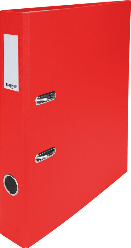 Biella Ordner – A4 hoch – 2-Ring Hebelmechanik, Rücken 40 mm – rot, mit Niederhalter, mit Griffloch, FSC