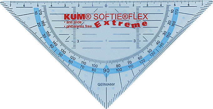 Kum Wandtafel-Geodreieck – 16 × 16 cm, Kunststoff, blau transparent, Skalenfarbe schwarz