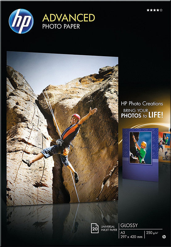 HP Fotopapier – hochglänzend, A3, 250 g/m², 20 Blatt – für Inkjet-Drucker