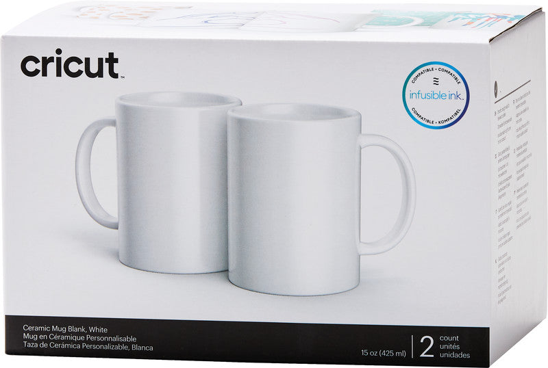 Cricut Tasse – 0,44 l, Keramik, Weiss, 2 Stück, für Cricut Tassenpresse Mug Press