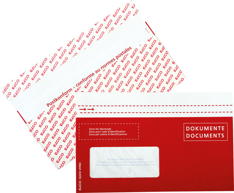 Elco Dokumententasche – C6/5 (114 × 229 mm), Fenster links, bedruckt, rot, Papier, selbstklebend – 250 Stück