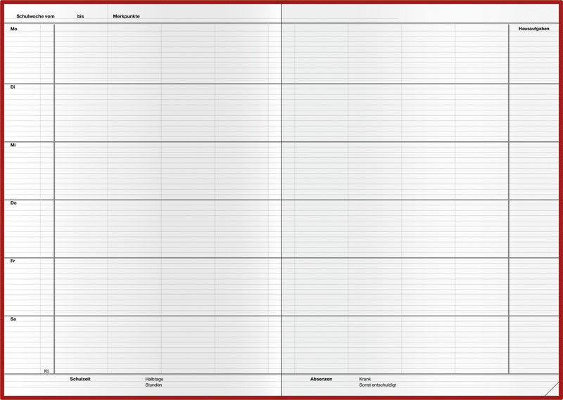 Verlag für unterrichtsm. Übungsheft, A4, Fadenheftung, Karton, 128 Seiten, perforiert, 100 g/m² – Rot