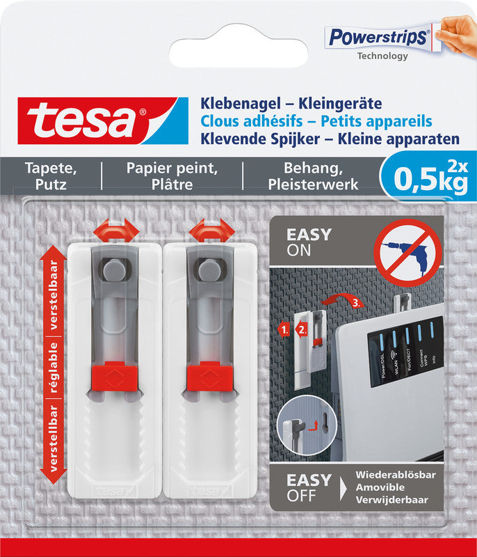 TESA Klebenagel – Kunststoff, Weiss, 12 × 14 × 1,4 cm – 2er-Pack