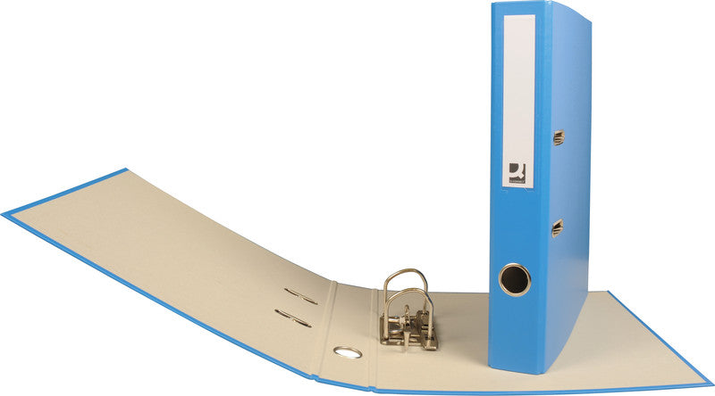 Q-connect Ordner – A4 hoch – 2-Ring Hebelmechanik, Rücken 40 mm – blau, mit Griffloch, mit Raumsparösen, FSC