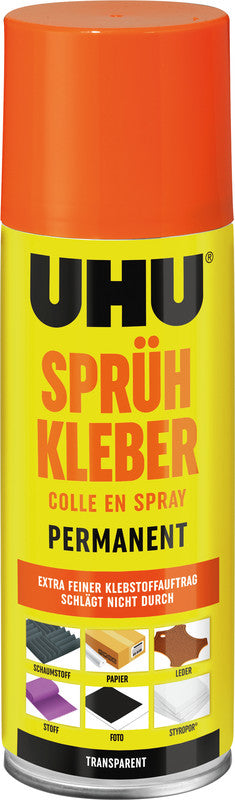 UHU Sprühkleber – Sprühdose, stark, transparent, tropffrei, 200 ml, für Basteln