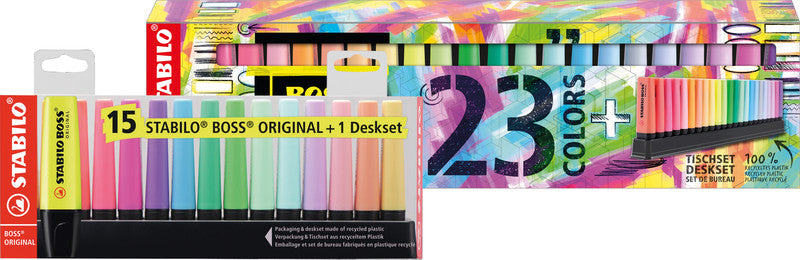 STABILO BOSS Original Textmarker Desktop Set 23 Farben – Keilspitze, 2–5 mm, nachfüllbar