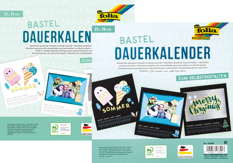 Folia Bastel-Dauerkalender immerwährend – 23 × 24 cm – mit Tagesfeldern, mit Aufhänger