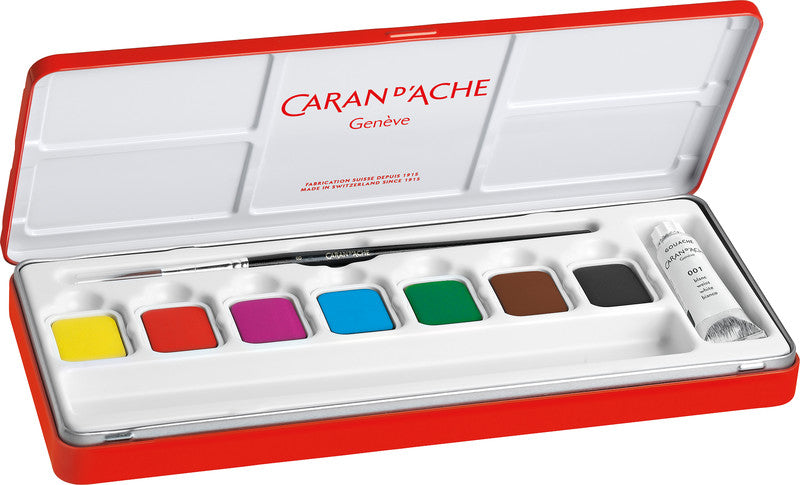Caran d-Ache Caran d'Ache – Deckfarbkasten – 7 Farben, inklusive Deckweiss, mit Pinsel