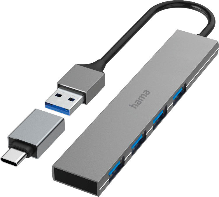 Hama USB-Hub – 4 Ports (USB-A), grau
