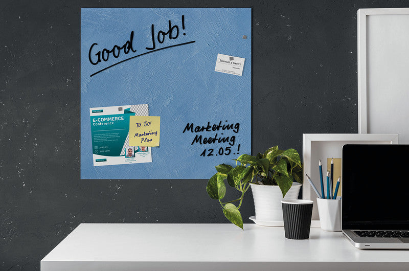 Sigel Whiteboard – 48 × 48 cm, Glas, magnetisch, Wandmontage, inkl. SuperDym Magnetwürfel, Montagesatz
