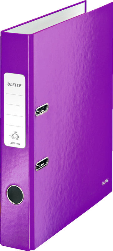 Leitz Ordner – A4 hoch – 2-Ring Hebelmechanik, Rücken 50 mm – violett, mit Griffloch, mit Raumsparösen, FSC