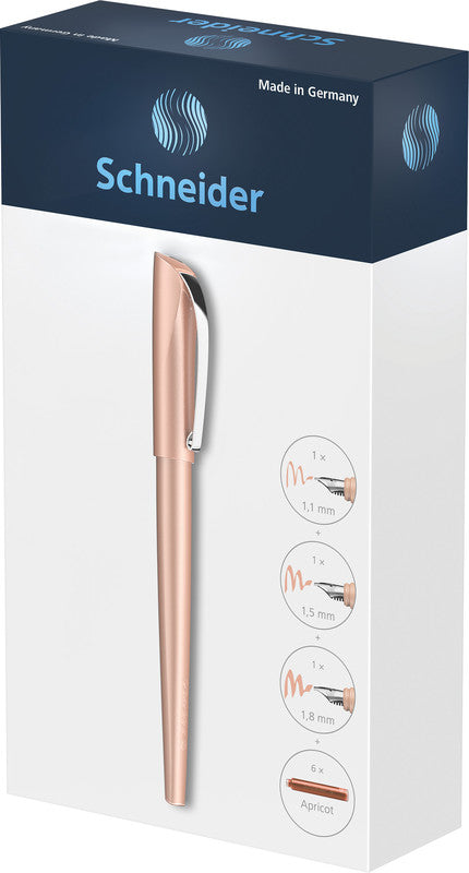 Schneider AG Schneider Callissima Kalligrafie Set – 1,1/1,5/1,8 mm – für Rechts- & Linkshänder – Aprikose – Patronen