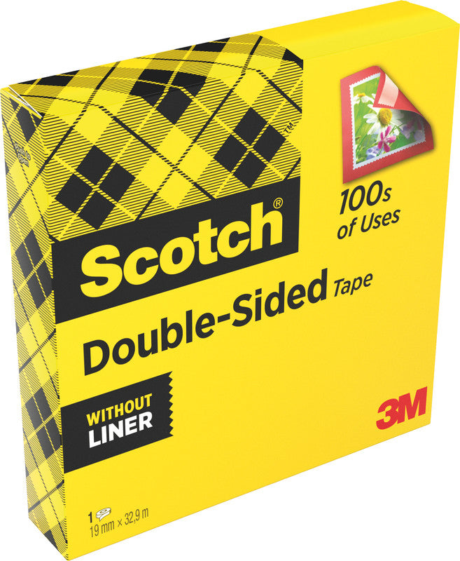 Scotch Doppelseitiges Klebeband 665 – permanent, Zelluloseacetat, 19 mm × 33 m, transparent, Kern Ø 75 mm