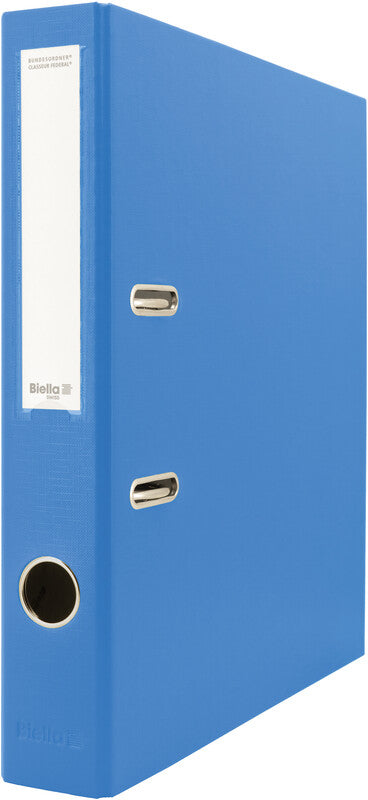 Biella Ordner – A4 hoch – 2-Ring Hebelmechanik, Rücken 40 mm – blau, mit Griffloch, Niederhalter – FSC