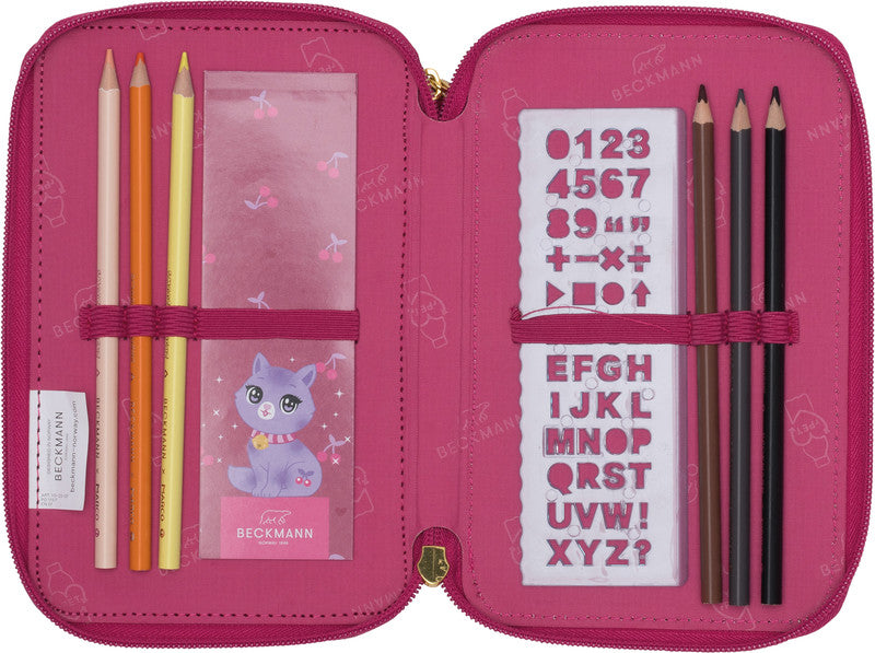 Beckmann Klassisches Triple Schuletui, gefüllt – Cherry – Polyester – 13 × 20,5 × 7 cm