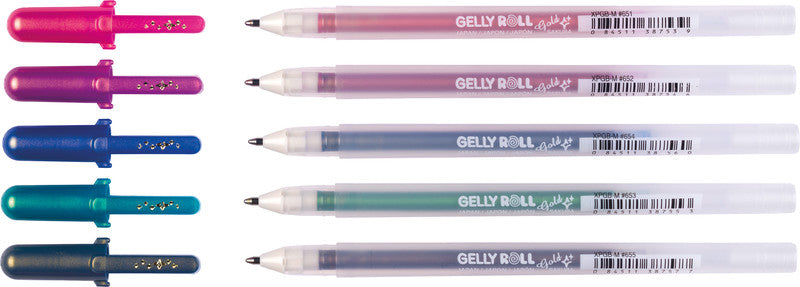Sakura Gelly Shadow Gelschreiber 5er Set – 5 Farben, 0,7 mm, für dunkles Papier, Kappe