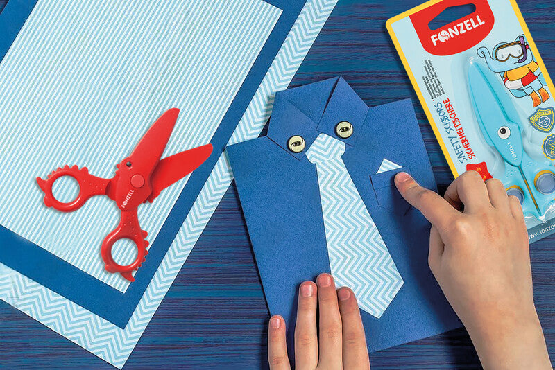 Fonzell Kinderschere – 11,5 cm, Kunststoff, für Rechts- und Linkshänder, abgerundet, Rot