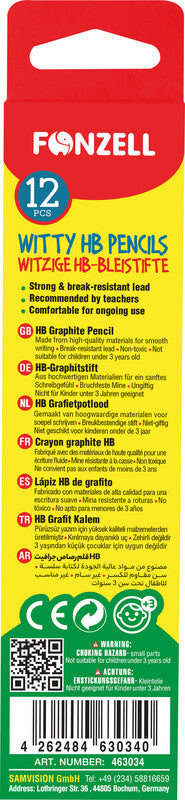 Fonzell Witty Bleistift, HB, Mine Ø 2,2 mm, farbig sortiert – 12er-Set