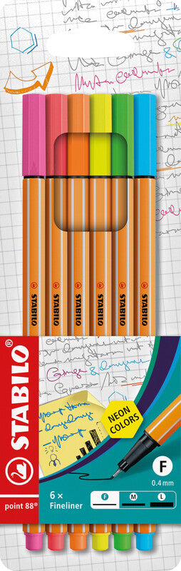 STABILO Fineliner – 6er-Set 0,4 mm – 6 Farben, sortiert