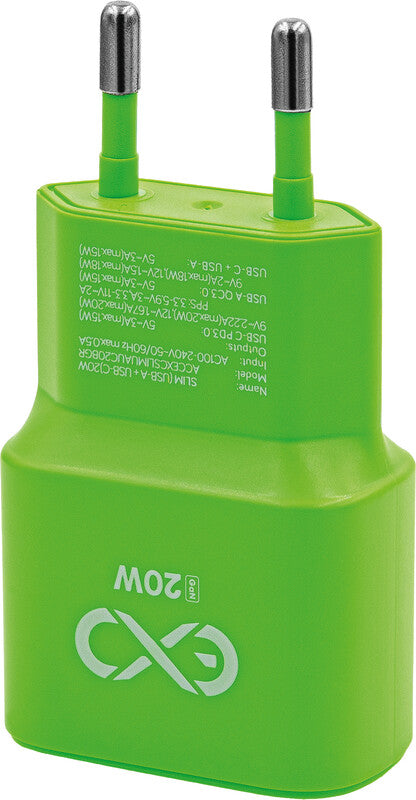 EXC USB-Ladegerät – 18–20 W, 1× USB-C + 1× USB-A, Überspannungsschutz