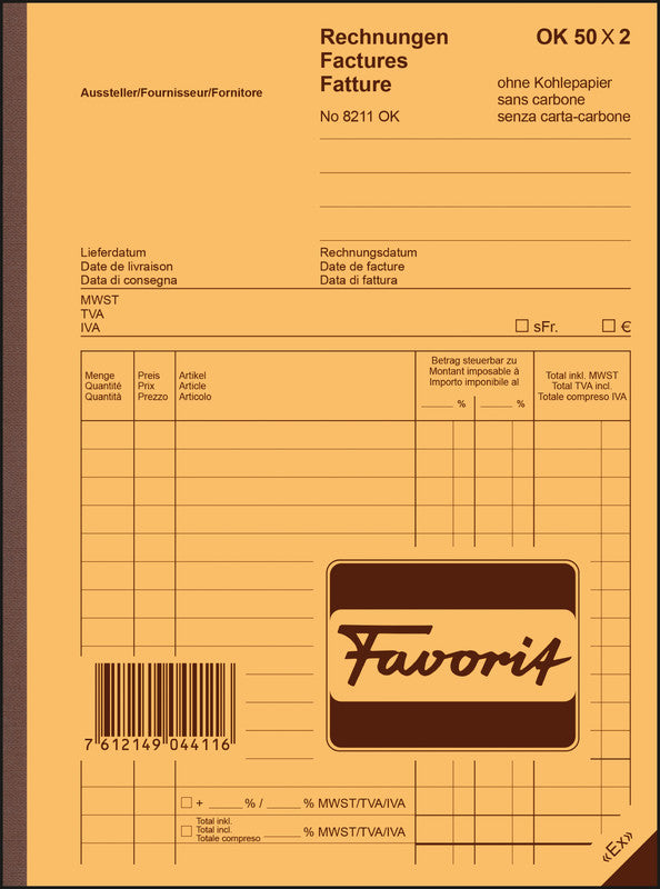 Favorit Formularblock – Rechnungen, mehrsprachig, 50 Blatt, A5