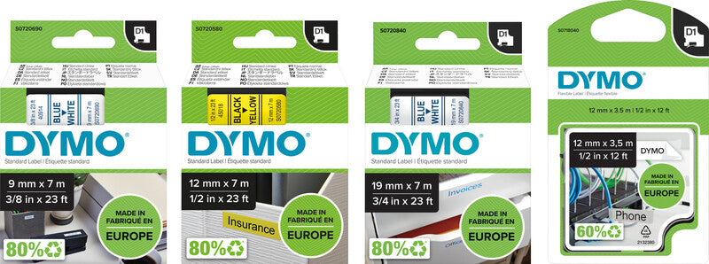 DYMO Textilband – 12 mm × 3,5 m, weiss, schwarz – für LabelPoint 200, 250, 300, u. a. – D1