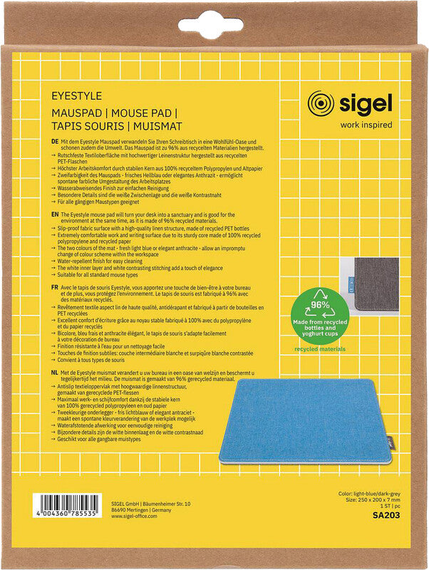 Sigel Eyestyle Mausmatte – Blau/Grau, 250 × 6 × 200 mm