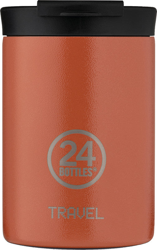 24Bottles Thermobecher Travel Tumbler – 3,5 dl – Edelstahl, isoliert, Sip&Go-Deckel – Sunset Orange