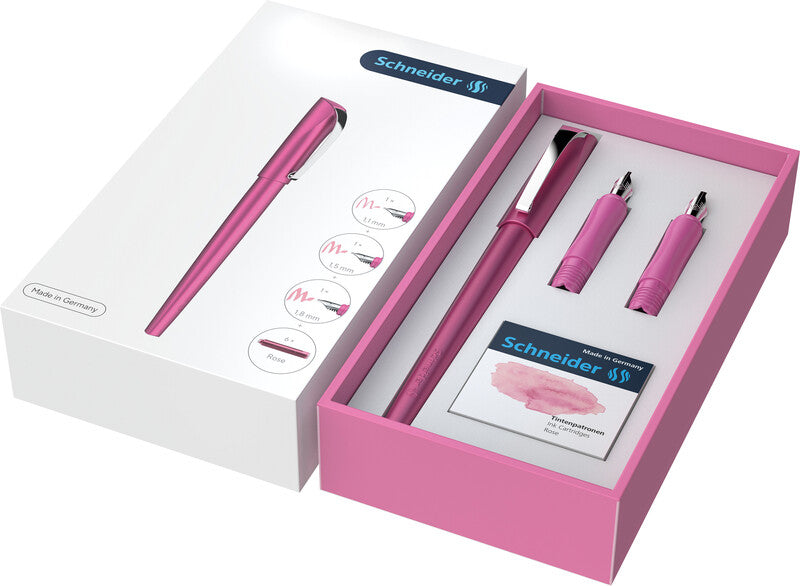 Schneider AG Schneider Callissima Kalligrafie Set – 1,1/1,5/1,8 mm – für Rechts- & Linkshänder – Pink, Rose – Patronen