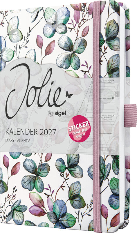 Sigel JOLIE Beauty Taschenagenda – 1 Woche/2 Seiten, gebunden, A5, 2027, mehrsprachig, Clover Romance, FSC