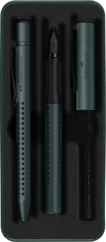 Faber-Castell Grip Edition Schreibset – Kugelschreiber XB & Füllfederhalter M – Blau – Metalletui – 2-teilig
