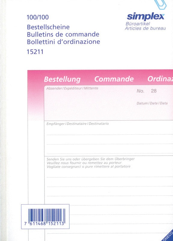 Simplex Formularblock – Deutsch/Französisch/Italienisch, 100 Blatt, A5