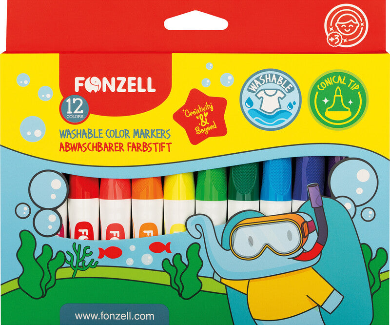 Fonzell Filzstifte, Strichbreite 7 mm, 12 Farben