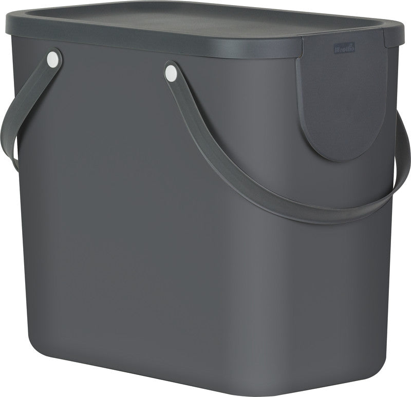 Rotho Abfallcontainer – 25 l – mit Deckel – Kunststoff, Anthrazit – B × H × T 235 × 340 × 400 mm