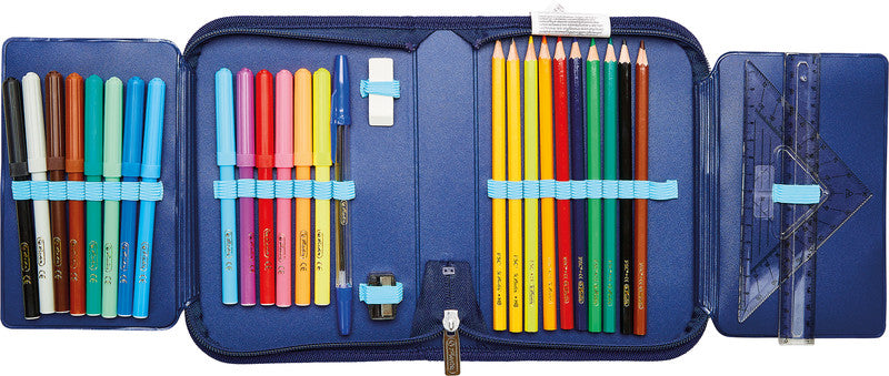 Herlitz Cute Animals Etui 2-fach, gefüllt, 31-teilig – Turtle – Kunststoff – 20,3 × 3,5 × 14,0 cm
