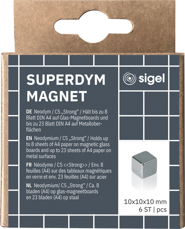 Sigel Magnetwürfel – silber – 10 × 10 × 10 mm, 6 Stück, Stahl