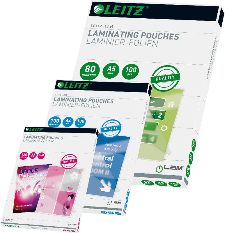 Leitz Laminierfolien A4, glänzend – 80 µm, 216 × 303 mm, 100 Stk.