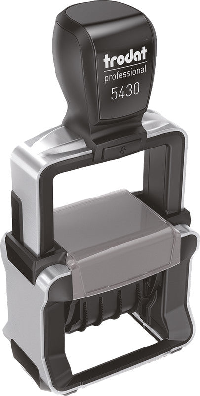 Trodat Motivstempel Professional 4.0 5430 – Text- und Datumstempel, selbstfärbend, Metall, 41 × 24 mm