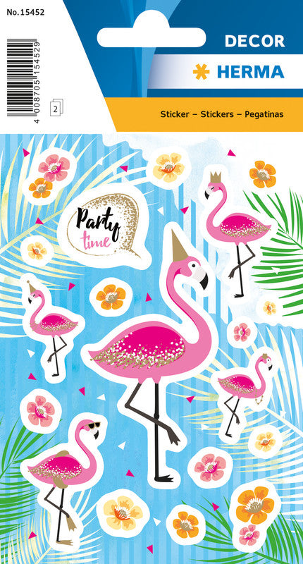 HERMA Schmucketiketten – Motiv Flamingo Party Time – Papier, Glitter, 34 Stk, 2 Bogen, 84×120 mm