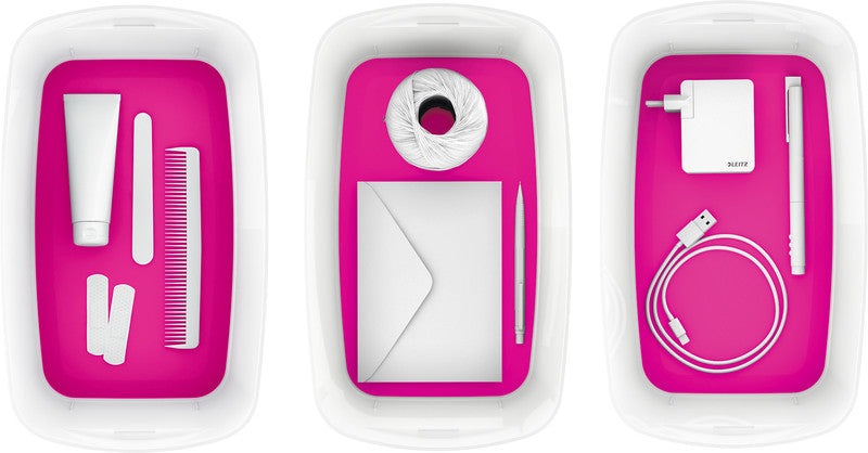 Leitz Aufbewahrungsbox MyBox – ABS-Kunststoff, weiss/pink, 31,8 × 12,8 × 19,1 cm