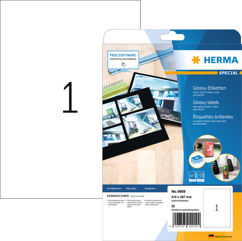 HERMA Bogenetiketten, 89 mm × 47 mm, weiss, Papier, permanent, 25 Blätter