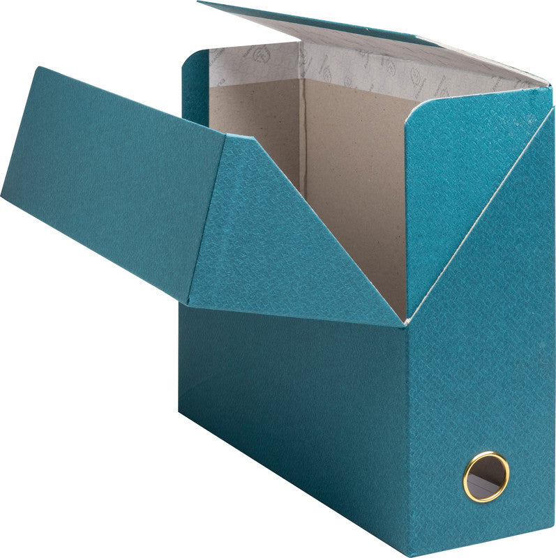 Exacompta Archivschachtel A4+ – mit Griffloch, verstärktem Klappdeckel, 255 × 340 × 90 mm, blaugrün, Karton