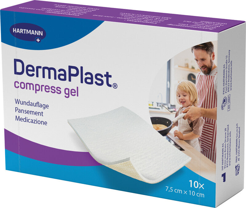 Dermaplast Kompressen Compress Gel – hautfreundlich – weiss – Textil – 75 × 100 mm – 10 Stk.