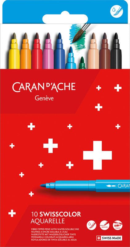 Caran d-Ache Caran d'Ache – Filzstifte, Strichbreite 2,8 mm, auswaschbar, 10 Farben