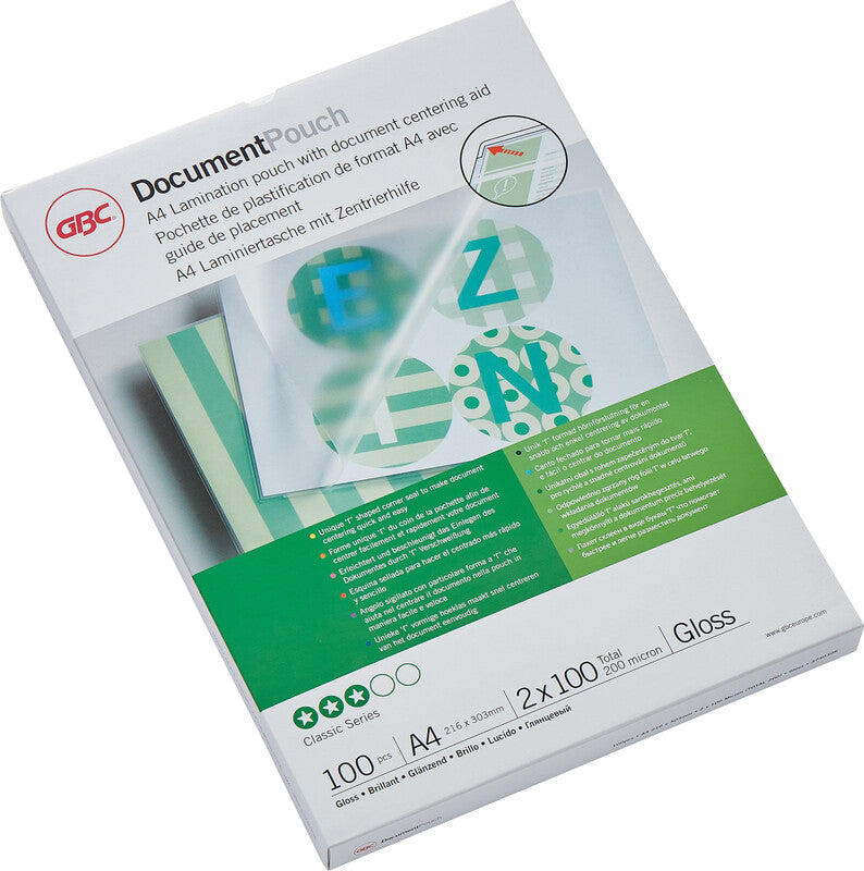 GBC Laminierfolien A4, glänzend – 100 µm, 216 × 303 mm, 100 Stk.