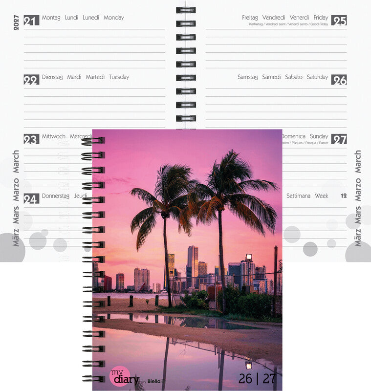 Biella mydiary Schüleragenda – 1 Woche/2 Seiten, Spiralbindung, 12 × 16,5 cm, Aug–Jul, Miami, FSC