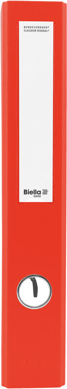 Biella Ordner – A4 hoch – 2-Ring Hebelmechanik, Rücken 40 mm – rot, mit Niederhalter, mit Griffloch, FSC