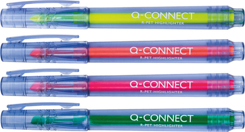 Q-CONNECT Eco PET Textmarker Set 4 Farben – Keilspitze, 1–5,2 mm, GRS
